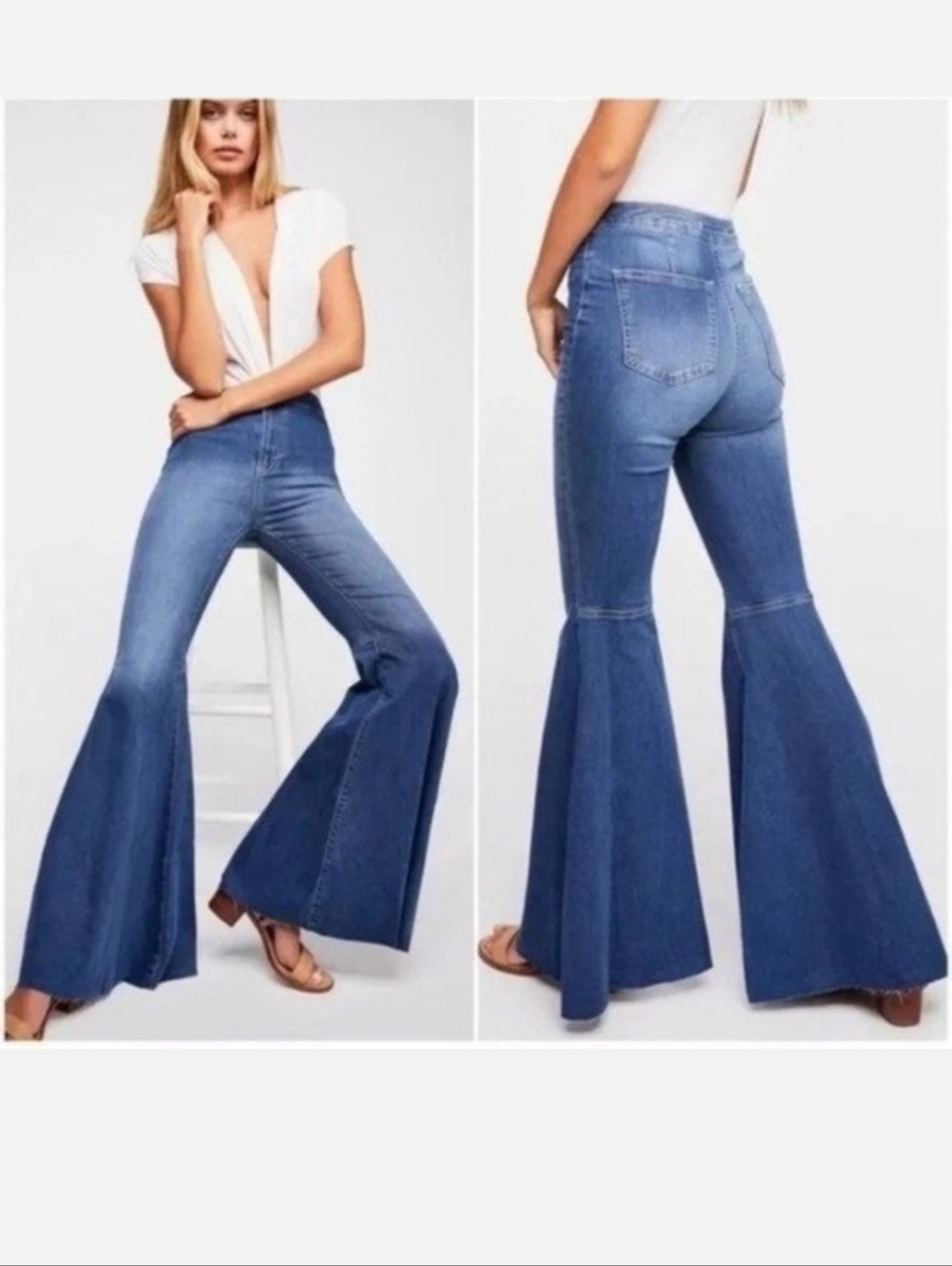 Free People Float On High Rise Denim Super Flare Jeans Blue Size 24